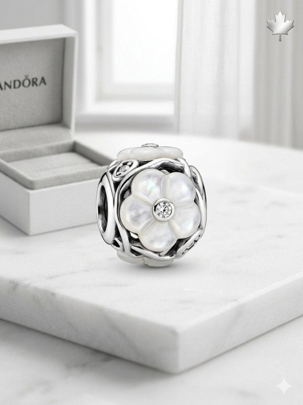 AUTHENTIC PANDORA Luminous Florals Charm MOP Silver 791894MOP - Retired/Rare
